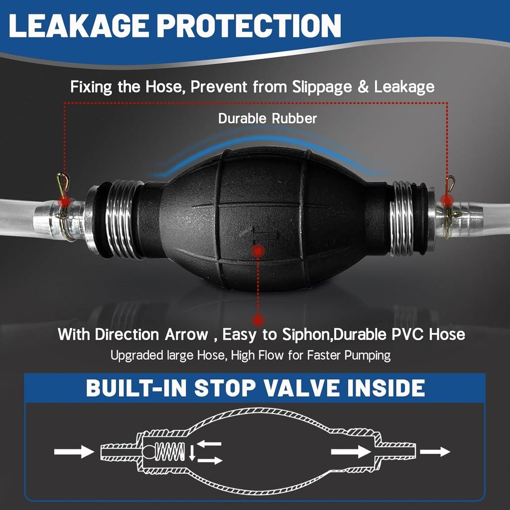 Gas Siphon Pump FUELIO - Hand Siphon Pump For Gasoline Transfer - Manual Siphon Pump For Water- Fuel Siphon Pump For Gasoline- Gas Siphon Hose