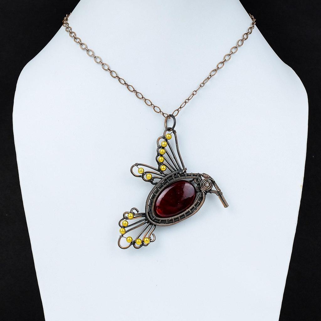 Red Fire Labradorite Pendant Copper Wire Wrapped Pendant Bird Jewelry Gemstone Handmade Pendant Unique Copper Design Jewelry Engagement Gift
