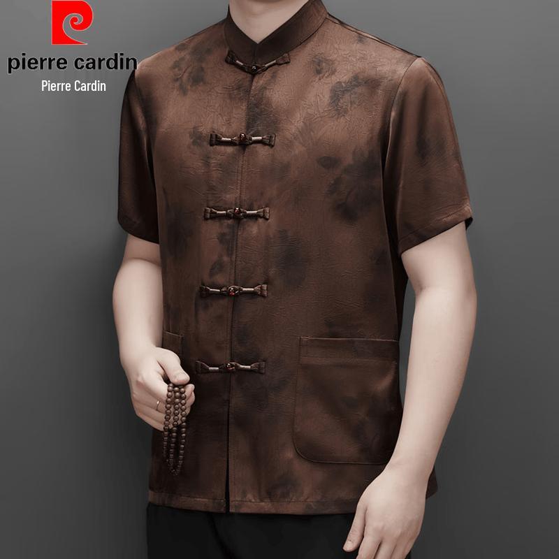 Pierre Cardin Men's Short-Sleeve Xiangyunsha Tang Suit Shirt