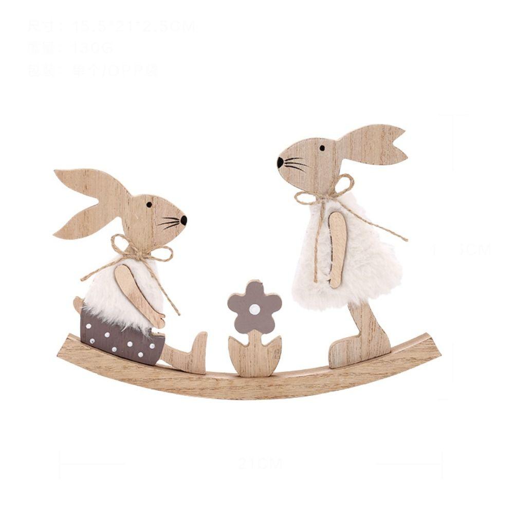 Wooden Seesaw Rabbit Ornament Household Decor Painted Graffiti Handicrafts  Happy Easter Party