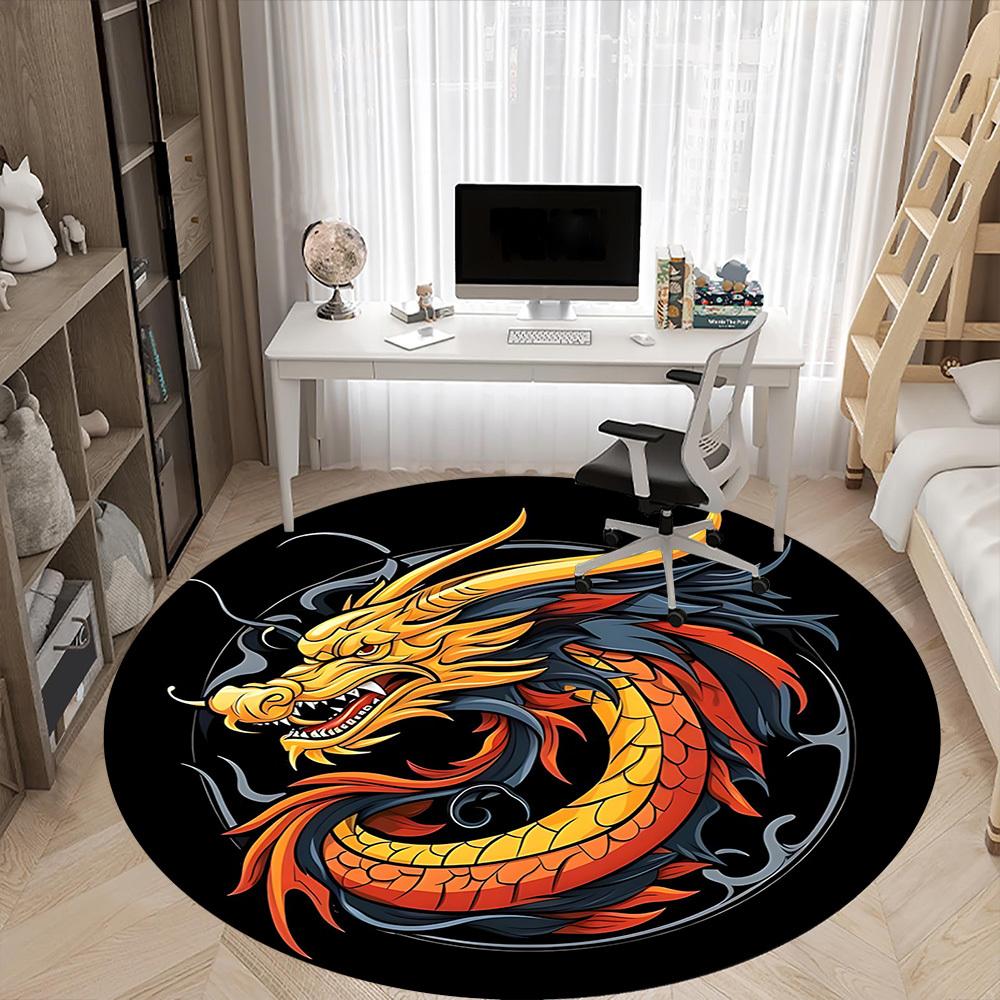 1pc Dragon YinYang Office Round Area Rug, Under Office Chairs Bedroom Living Room Home Decor, Room Deco, Available In Various Sizes