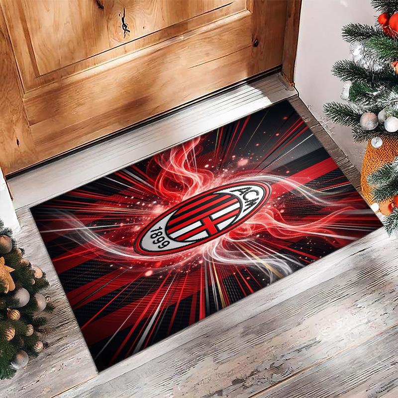 Tappeto in Flanella Stampato AC Milan Antiscivolo Morbido Poliestere Tappeto per Pavimento Tappetino Decorativo da Interno per Camera da Letto Soggiorno Divano Sala Giochi Decorazione Casa