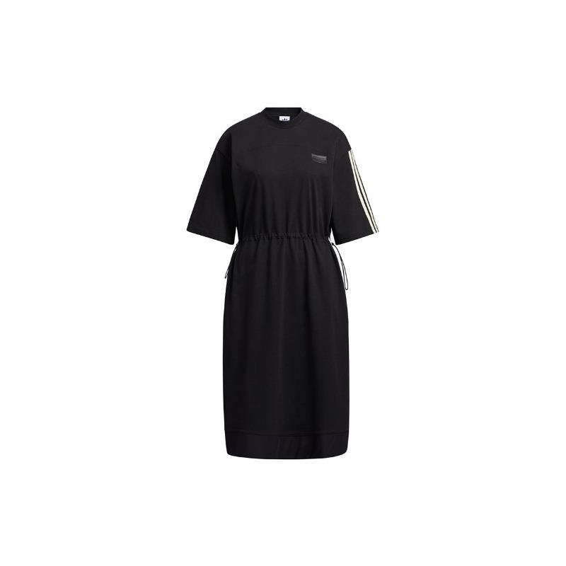 Adidas Originals Ryv Dress Casual Breathable A-Line Round Neck Short Sleeve Dress Women Dresses Black H39023