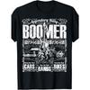 Grafisch T-shirt in Vintage Stijl met een Elektrische Gitaar, Klassieke Auto en Motorfiets met Retro Typografie
