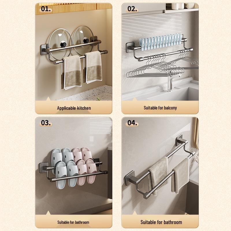 Trapezoidal Suction Cup Double Rod Towel Rack: No-Drill Wall-Mounted Bathroom Organizer