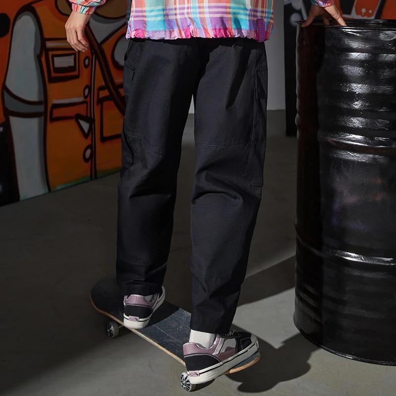 Li Ning Skateboard Series Solid Color Straight Casual Long Pants Men Bottoms Black AKXR445-2