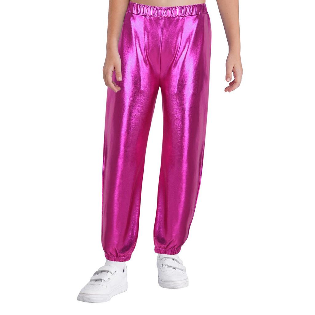 Kinder Mädchen Shiny Metallic Dance Hosen Elastische Hohe Taille Hip Hop Hosen Streetwear Dancewear
