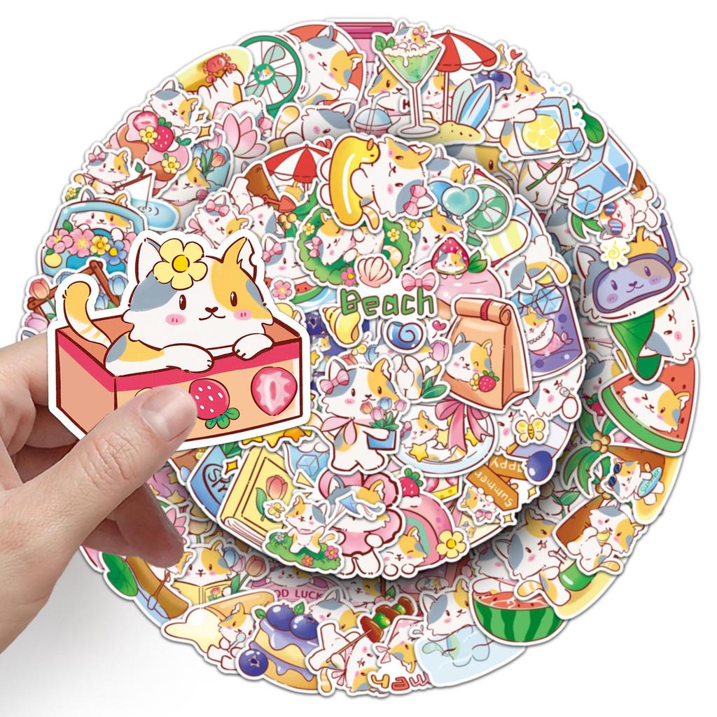 100 Hand-Painted Cute Cat Doodle Stickers for Water Cups, Phones, and Suitcases