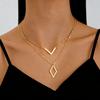 Modern Geometric V-Shape Rhombus Necklace Set - 2-Piece Fashion Pendant for Women
