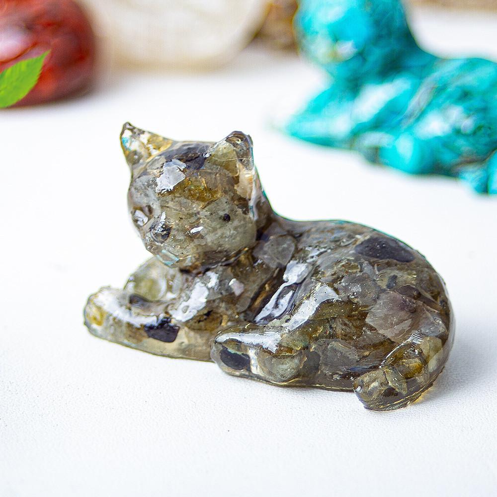Resin Encrusted Natural Crystal Chips Resin Cat Figurine Home Decor Gift For Friends
