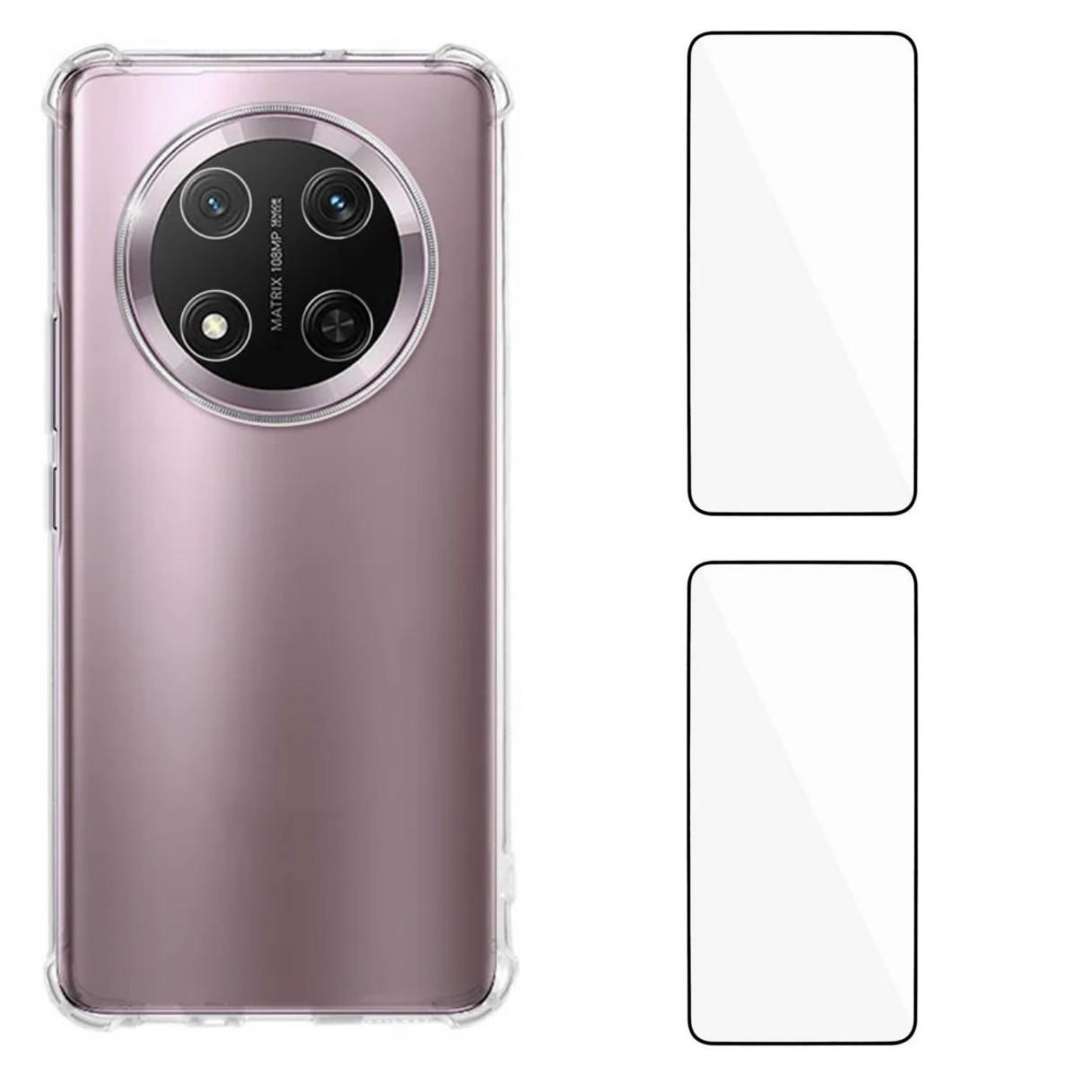 

Для Honor X9c 5G TPU чехол WANLONFENG WL3 Серия 1,5 мм Чехол для телефона с 2 шт. Защитными пленками из закаленного стекла Transparent