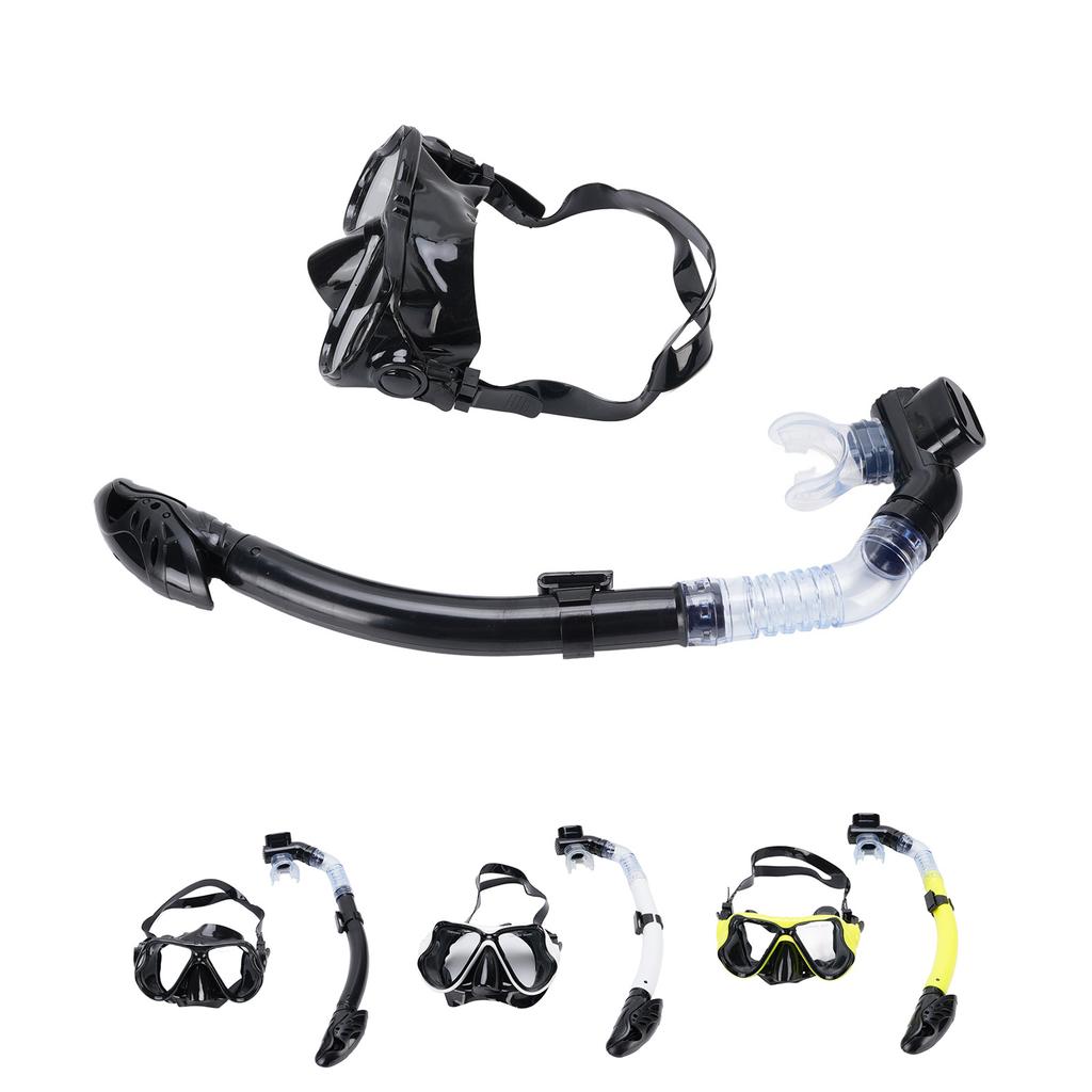 Adult Snorkel Set Wide View High Definition Tempered Glass Lens Diving Goggles and Full Dry Snorkel 