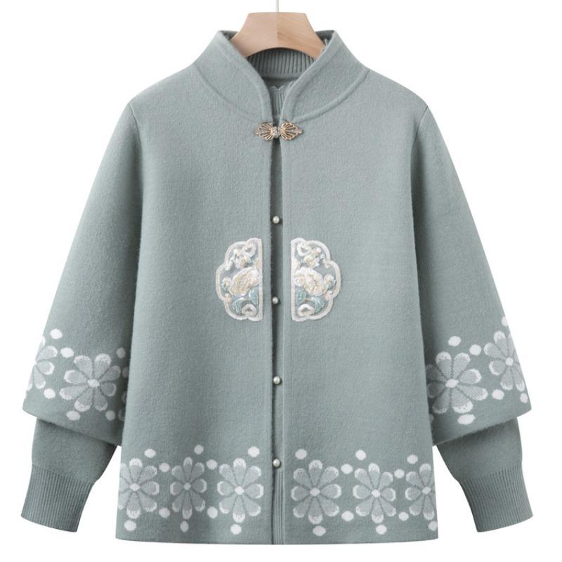 Sweater jacket medium old woman suit knitted two-piece set mother autumn clothes autumn and winter cardigan new