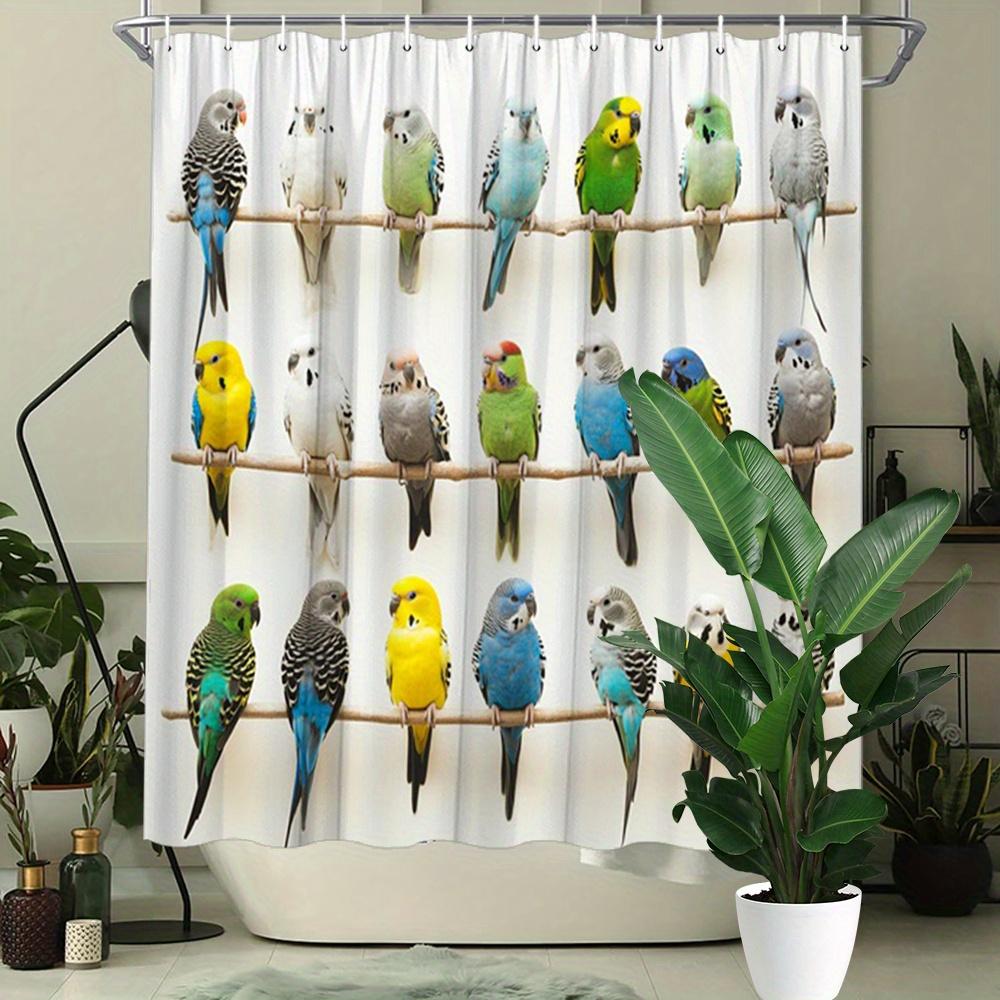 

Vibrant Lark Parrot Shower Curtain Colorful Birds Wooden Cylinder Design Artistic Home Bathroom Decor With Hooks W60H190(CM)-1 Pcs