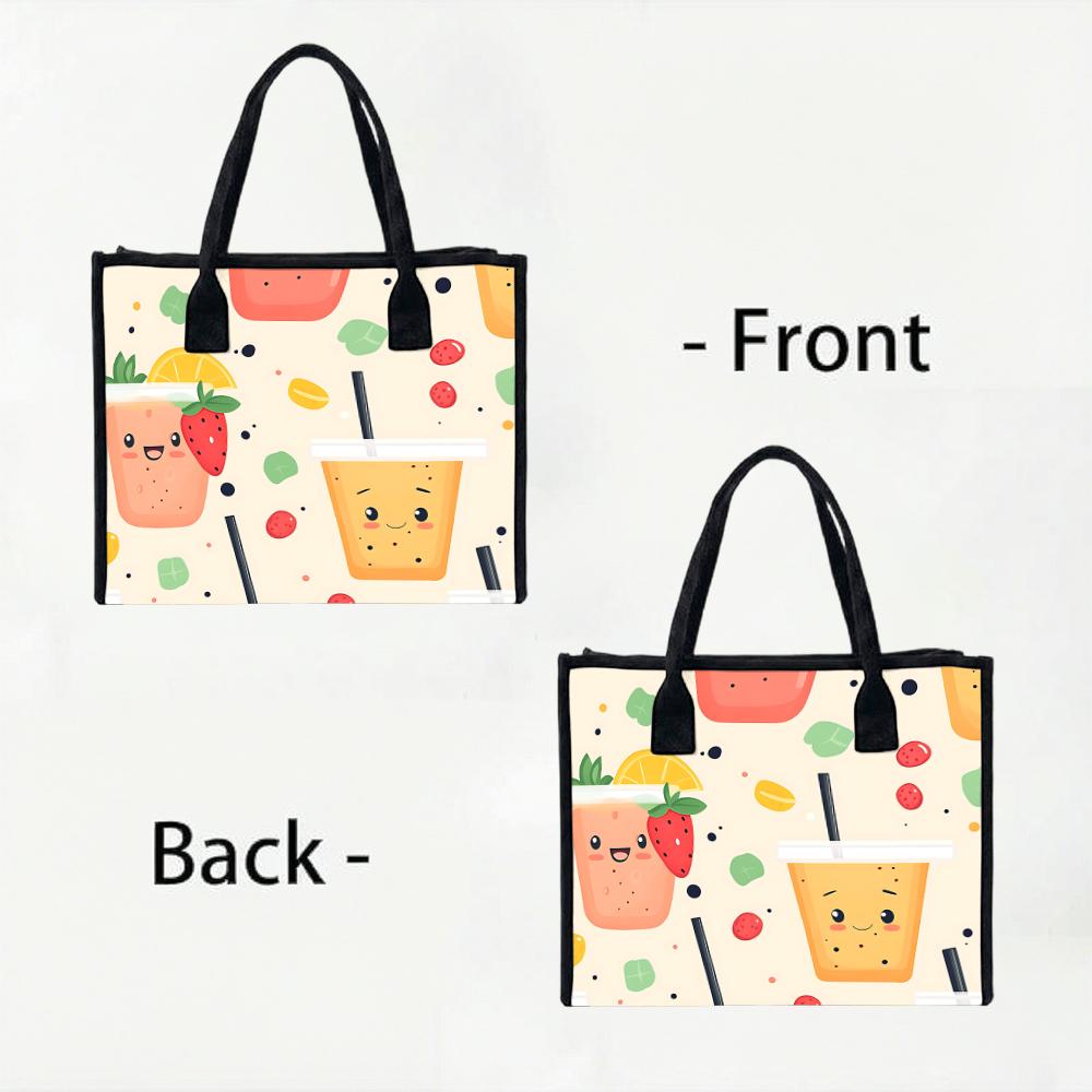 Cute Drink Pattern Tote Bag Casual Large Capacity Shopper Bag Durable Daily Use Handbag