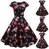 Women Vintage Short Sleeve Christmas 1950s Housewife Evening Party Prom Dress