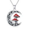 A Stylish and Cute Red Mushroom Pendant Necklace with a Moon and a Little Girl Design, Suitable for Women's Everyday Wear.