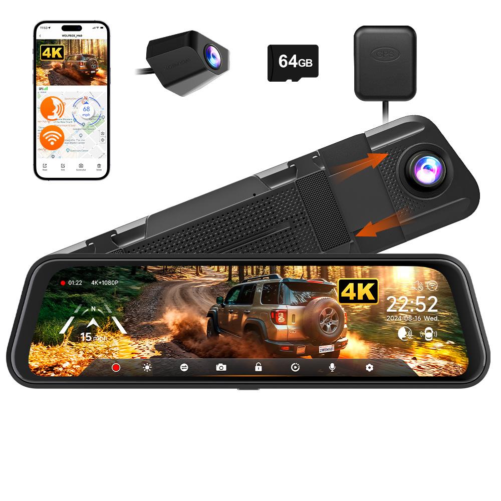 

WOLFBOX M40 Dash Cam 4K+1080P With Voice Control ADAS Built in 5GHZ WI-FI and GPS Video Recorder Front and Rear Dash Camera Free 64G TF