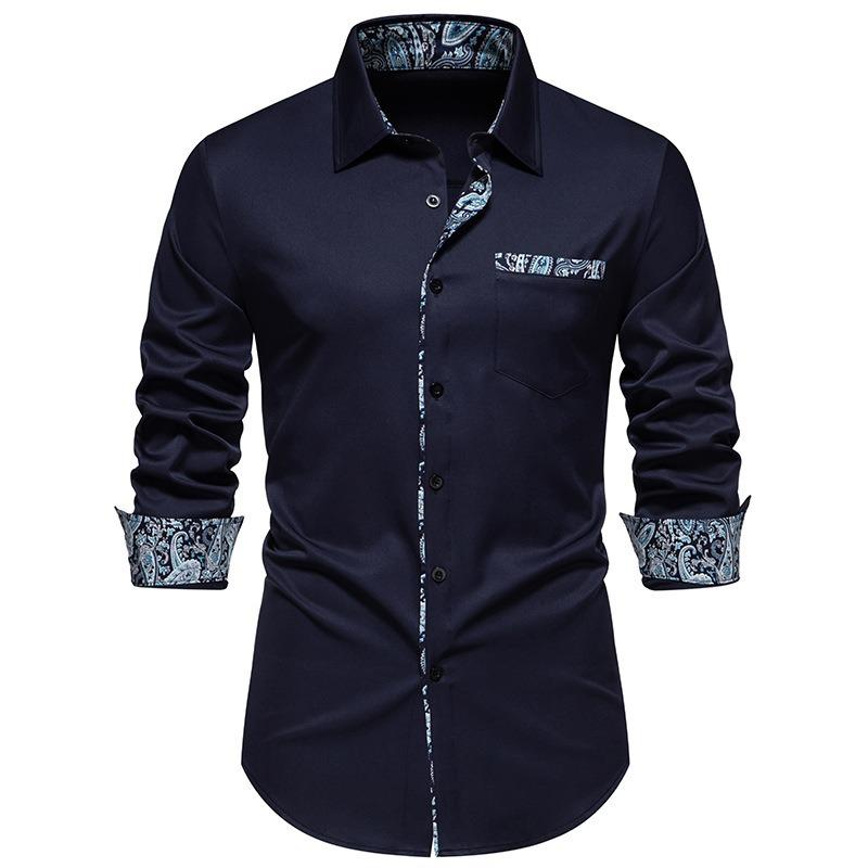 Frühlings Herrenmode Dreiecksausschnitt Kaschmirblume Colorblock Langarmhemd für Herren Hemden (Herren)