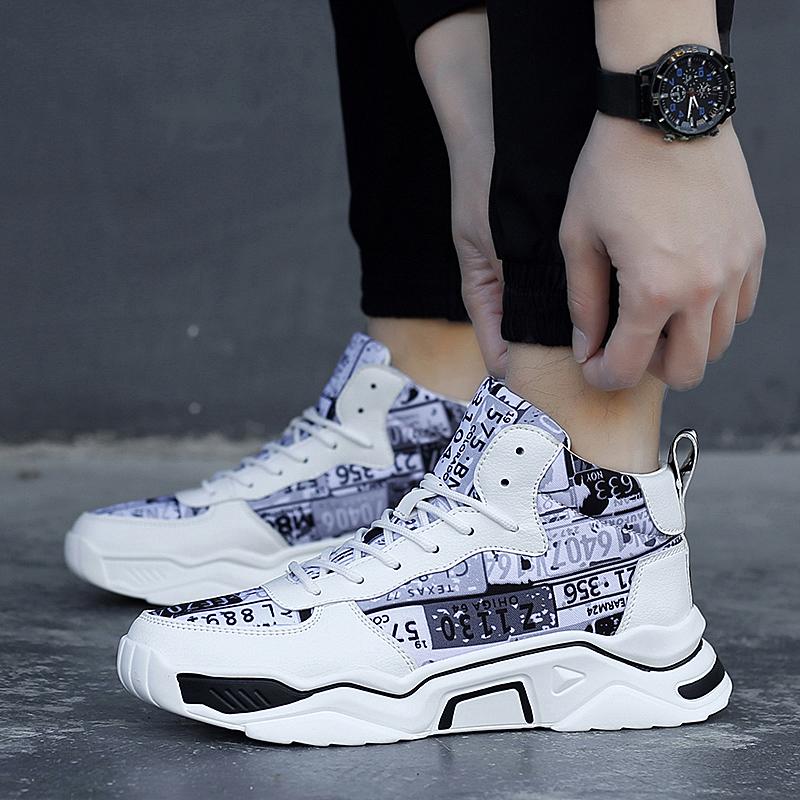 Graffiti Outdoor Trendy Jogging Shoes Men's Running Sneakers Youth Student 2024 Autumn Casual High Top Trainers Zapatiras Hombre