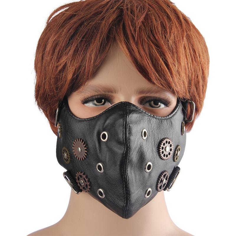 Maske Leder Steampunk atmungsaktiv Schwarz Maske staubdicht stilvoll Zahnrad Maske Herren