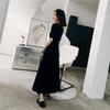 Hepburn-Style Slim-Fit Long Black Dress - Cinched Waist, Elegant Spring/Autumn 2026