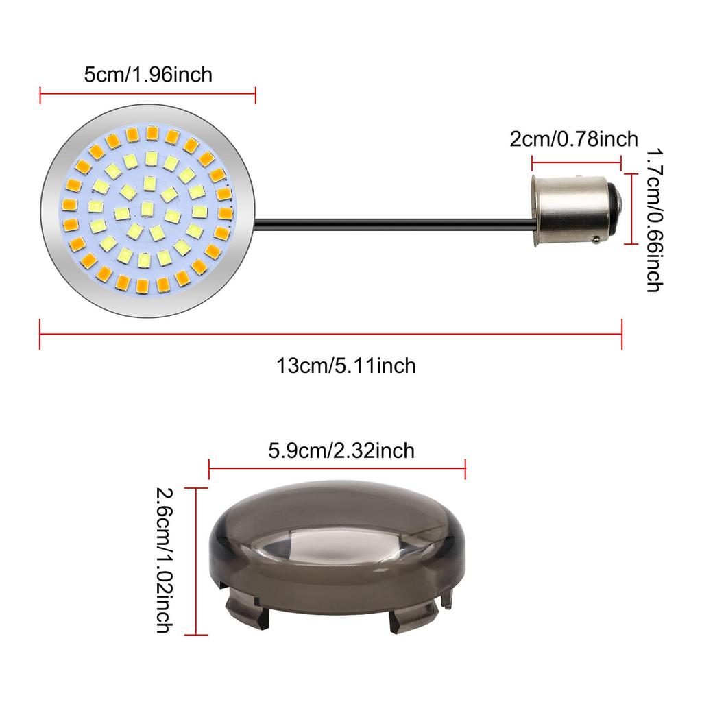 Aoling Motorrad Blinker Gelb und S25 1157 2835 DRL Blinker Rauchglas Satz mit 2 Lampen, Freude, Weiß, BAY15D, 48-Chip, + Funktion,