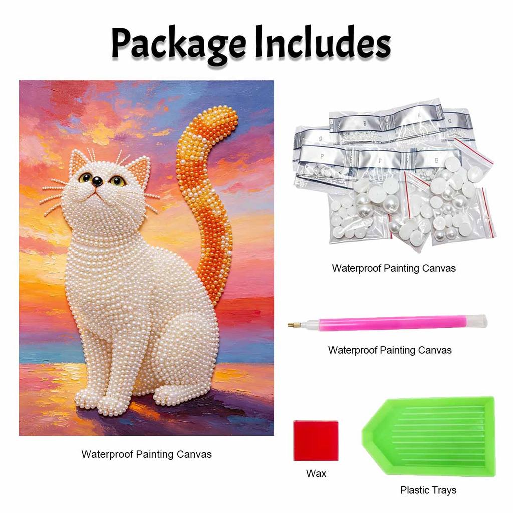 Animal series cat pearl painting diy handmade 5D highvalue hanging living room decoration painting with pearl cat and sunset sky background