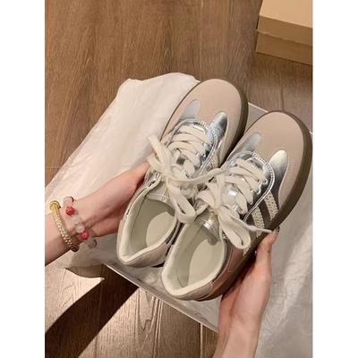 Platform Shoes Women's Spring and Summer Round Head Versatile Casual Shoes Niche Retro Silver Sports Shoes