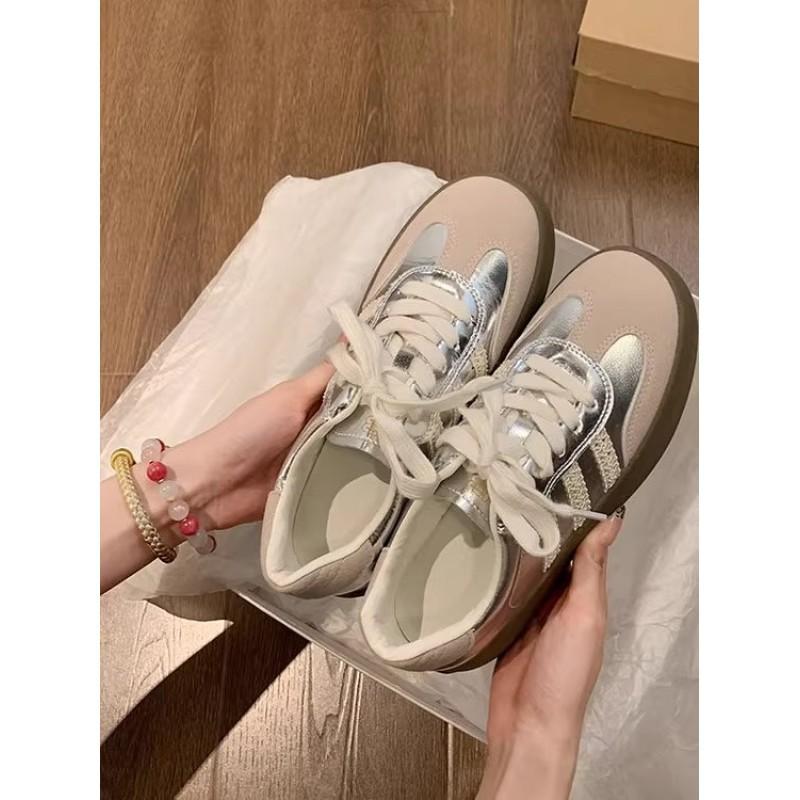 Platform shoes women's spring and summer round head versatile casual shoes niche retro silver sports shoes