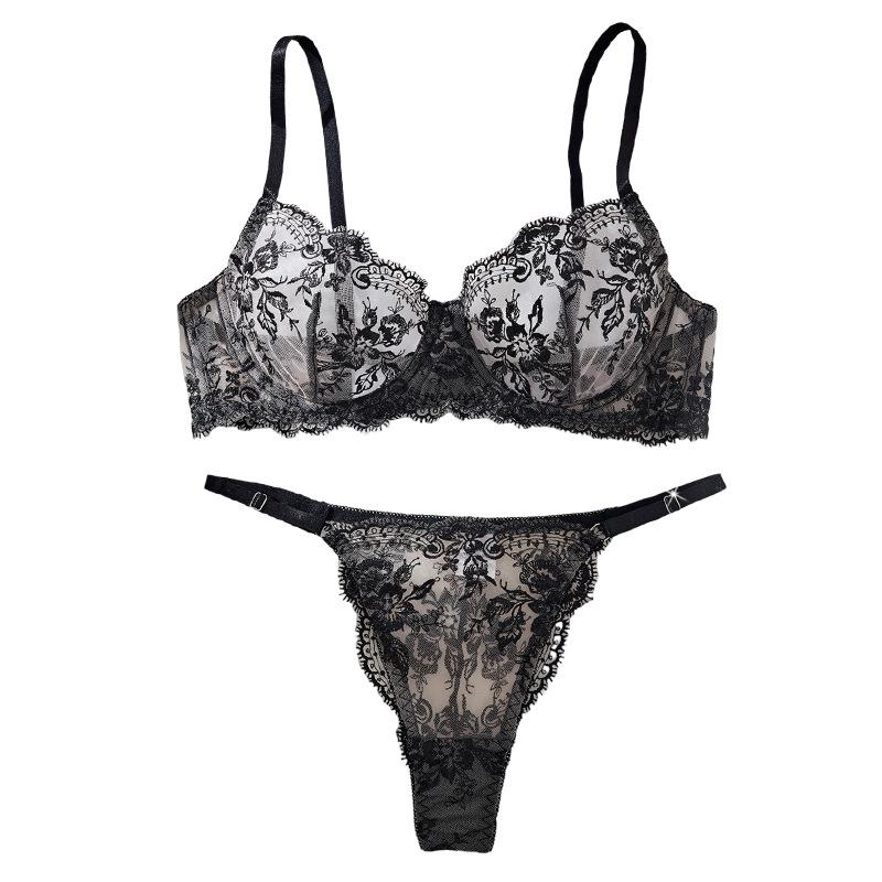 

Cross-Border Diva: Floral Embroidery Mesh Bra & Thong Lingerie Set Medium