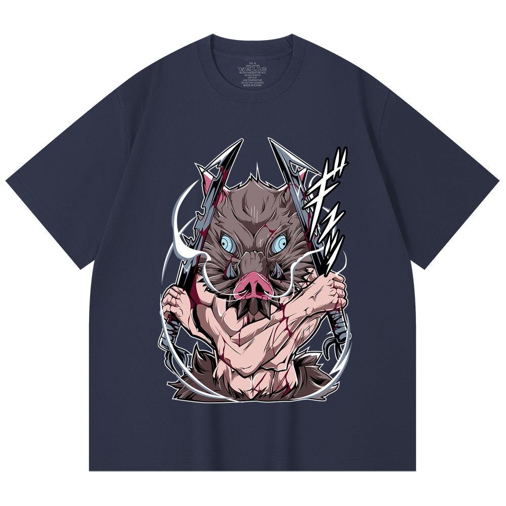 230 Gsm 100% Cotton Demon Slayer V4 Inosuke Print Unisex Heavy Cotton T Shirt
