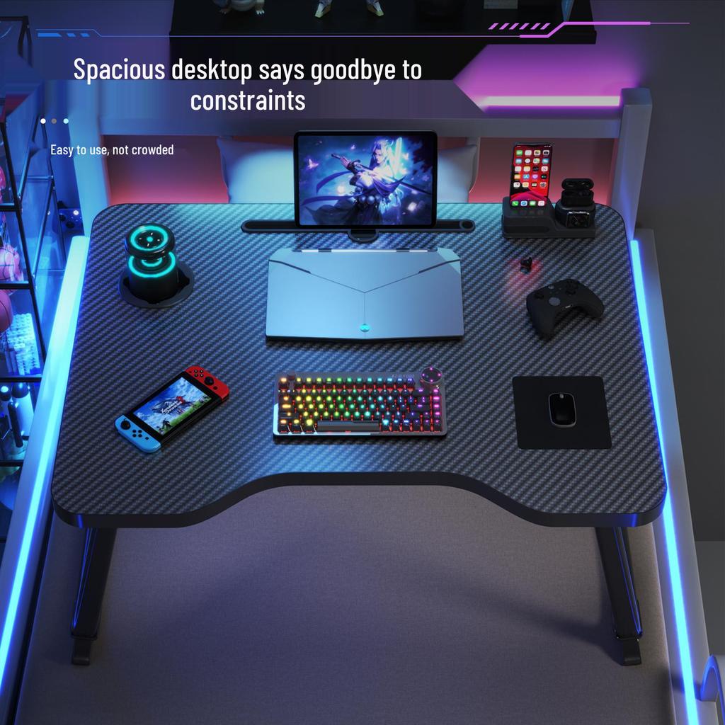Compact Foldable Bedside Laptop Desk for Dorms - E-Sports Style Carbon Fiber Study Table