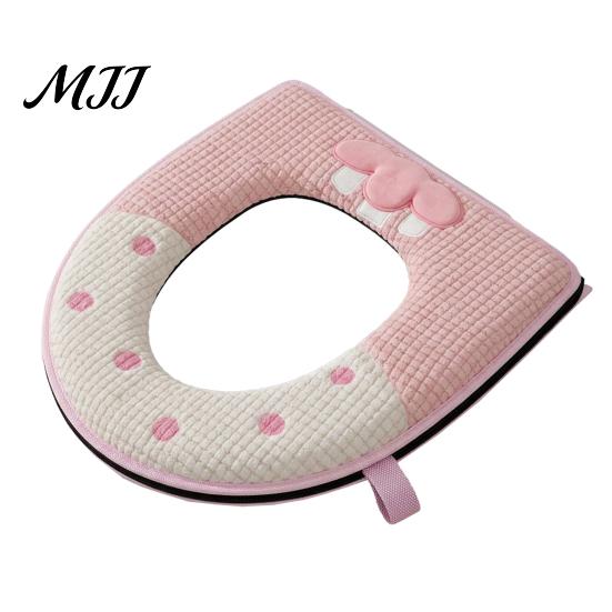U-shaped Washable Toilet Cover Soft Plush Seat Cover, Thick Bathroom Pad with Zipper And Cute Cartoon Protector Handle, Warm Skin-Friendly Cushion for