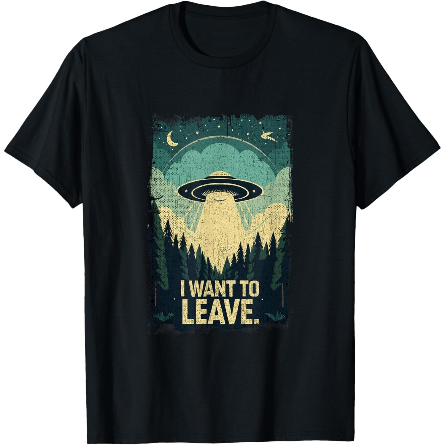 

I Want To Leave Science Fiction Extraterrestrial UFO T-Shirt Mens Clothing Print On Demand Graphic T Shirts Casual Camisas XXXXXL чорний