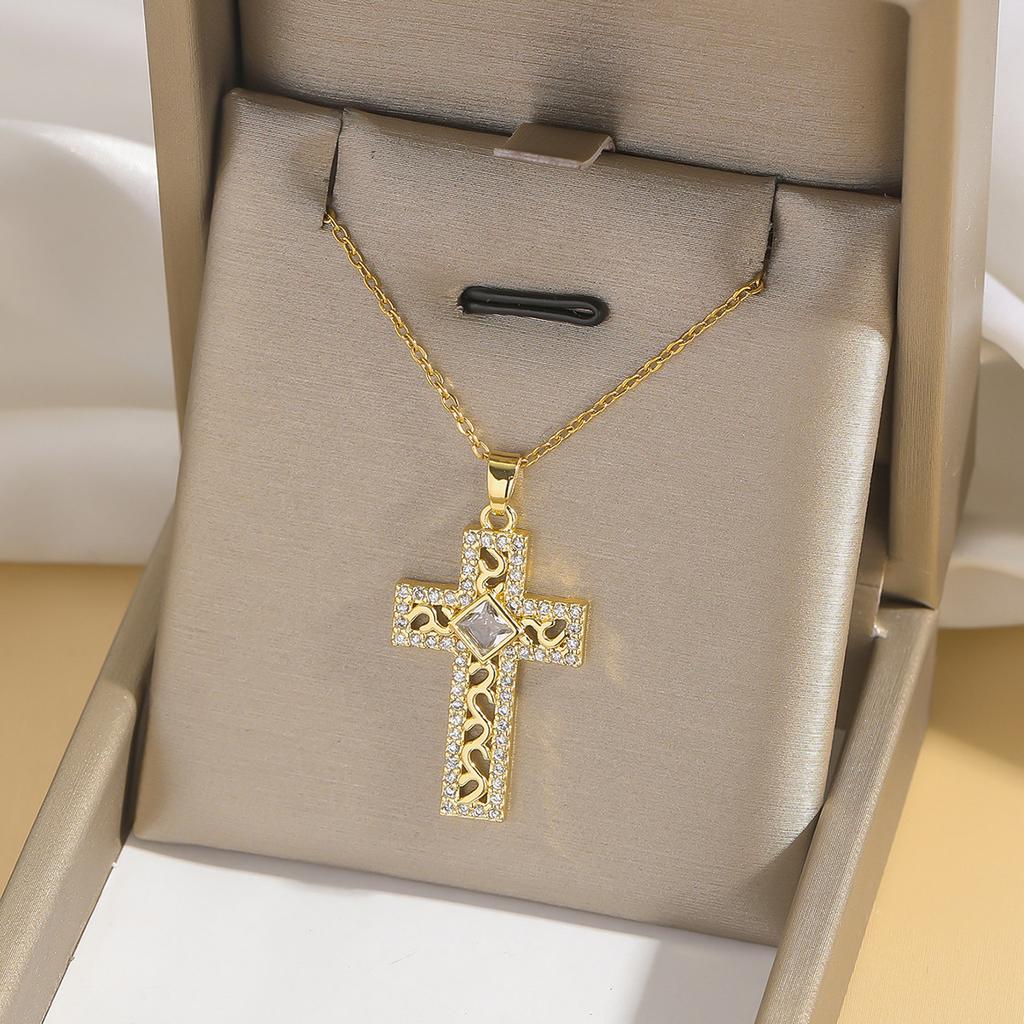 Hip Hop Cool Zircon Cross Necklaces for Women Men Fashion Stainless Steel Chains Shiny Cross Collar Jewelry Accessories Gifts