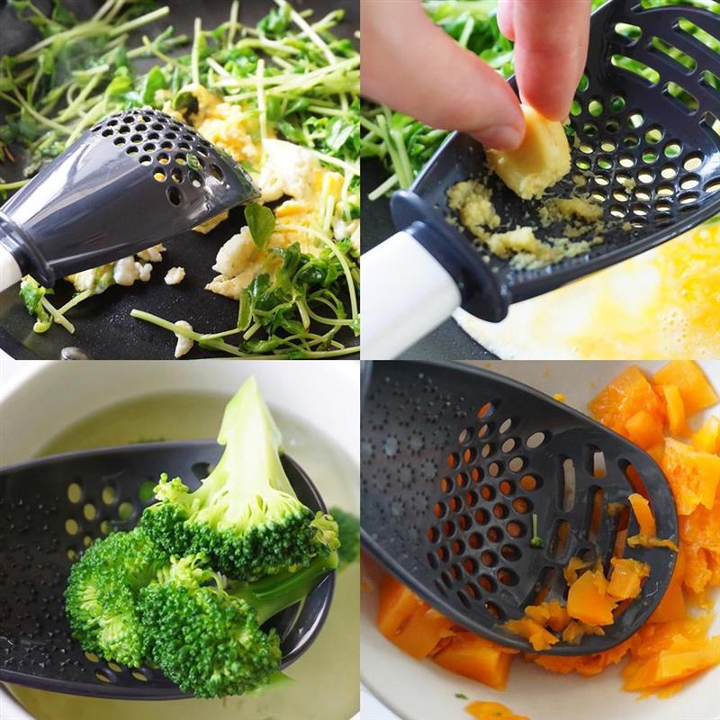 Strainer Scoop Multifunctional Heat-resistant Hanging Hole Innovative Potato Garlic Press Colander Spoon for Kitchen Cooking