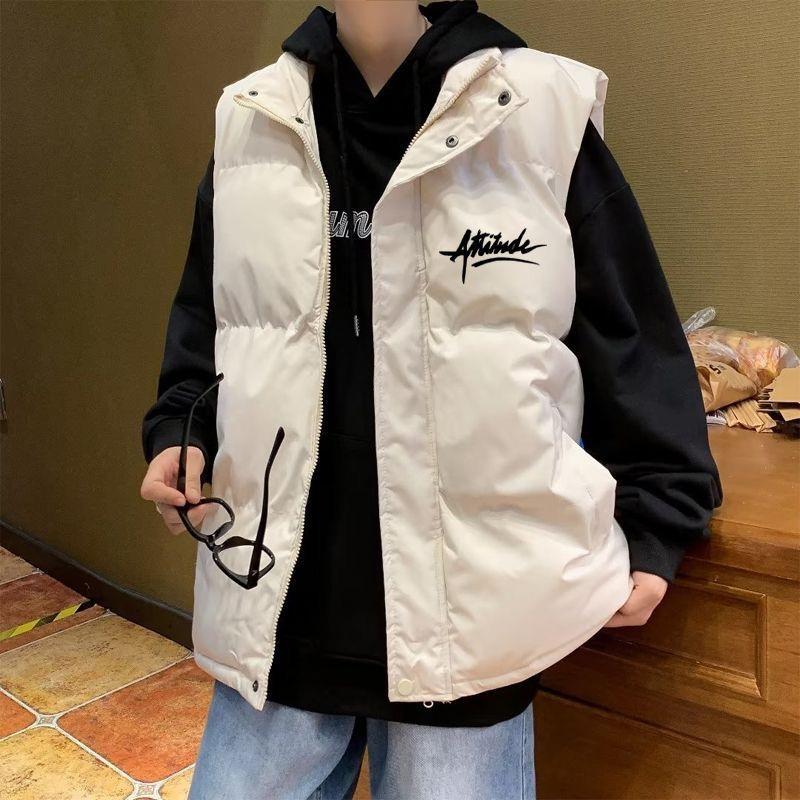 Unisexowa bawełniana kamizelka w stylu koreańskim: Modny stójkowy kołnierz, dopasowany krój, pogrubiony dla ciepła