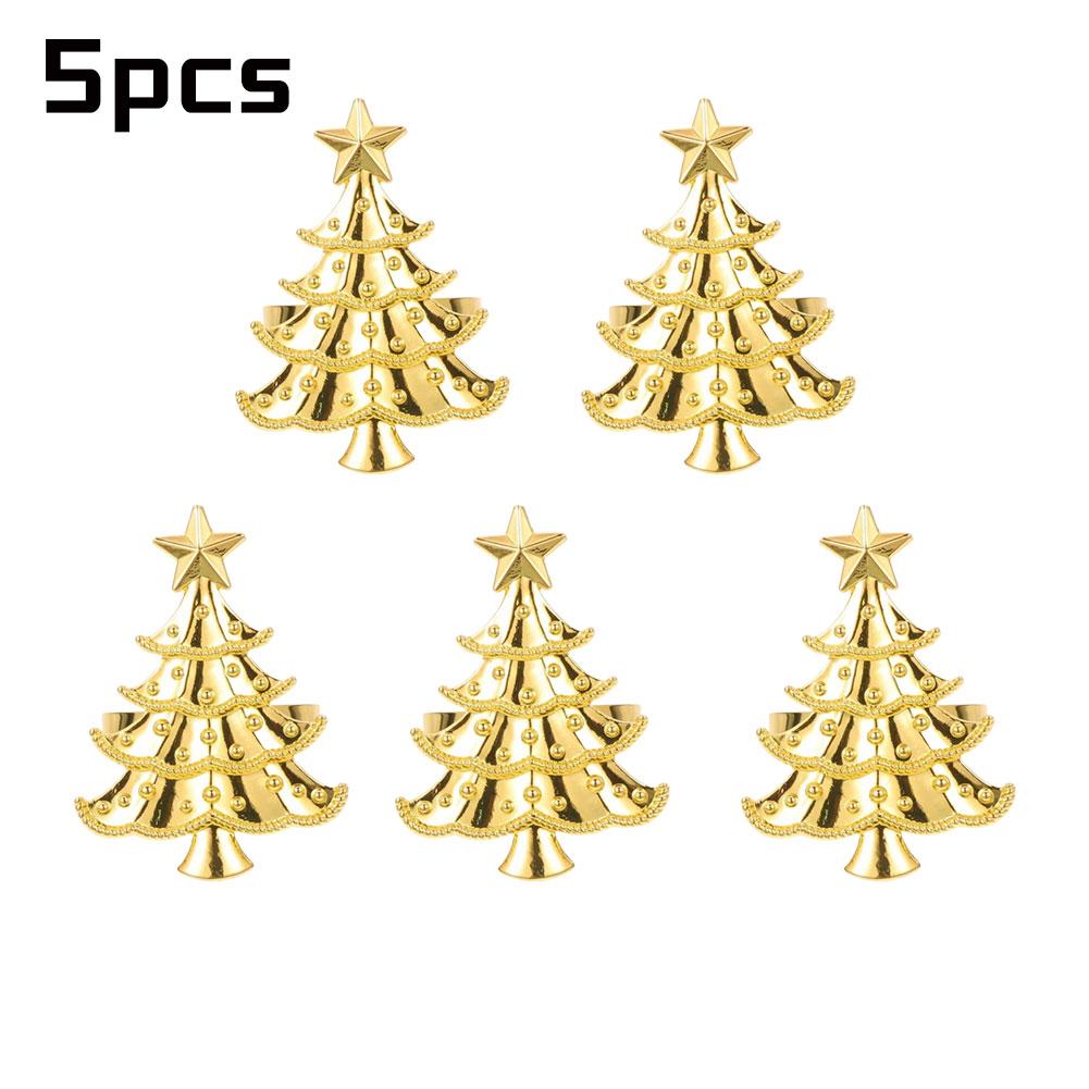 5Pcs Christmas Napkin Rings Set Xmas Tree Ornaments Creative Napkin Buckle Christmas Banquet Home Kitchen Dinner Table Decor