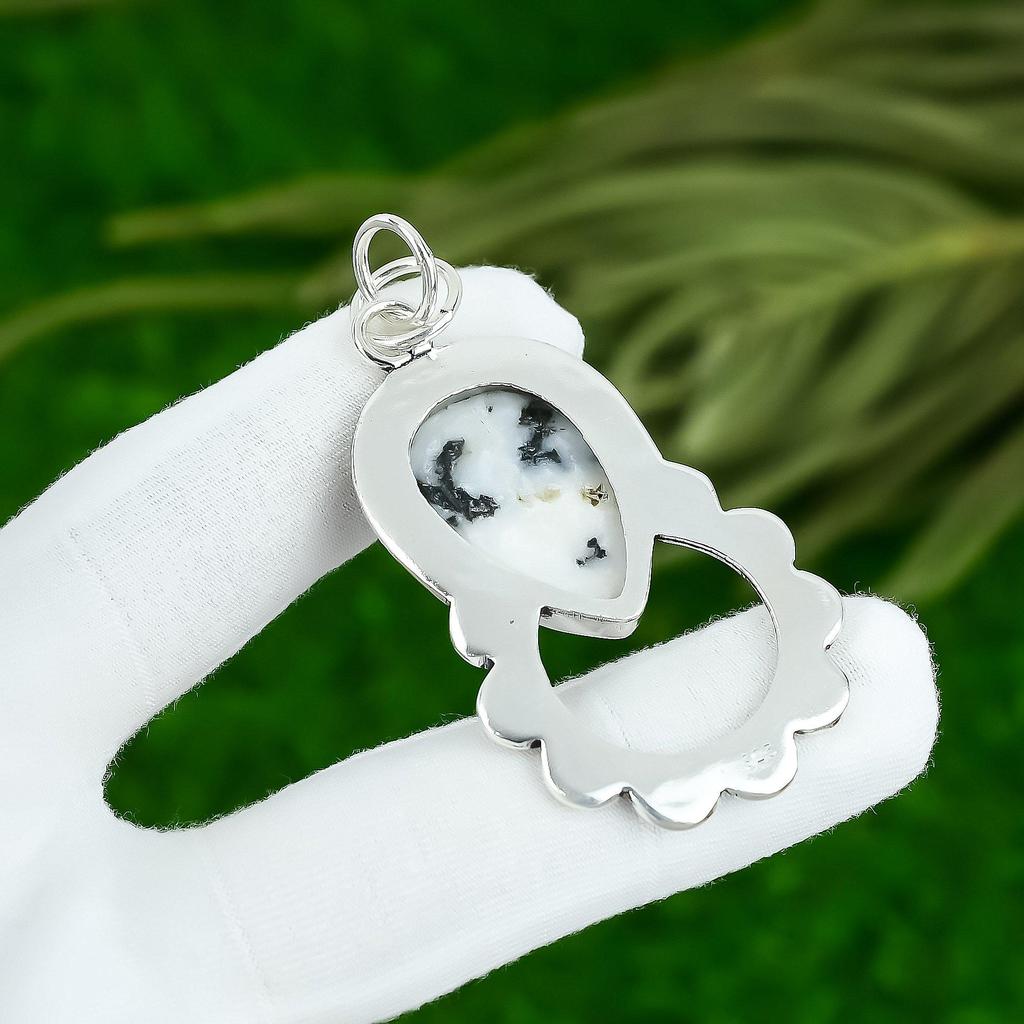 Pear Natural Zebra Jasper Sterling Silver Anniversary Engagement Wedding Pendant