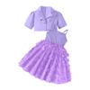 Girls Short Suit Jacket + Butterfly Mesh Suspender Long Skirt Two-piece Set