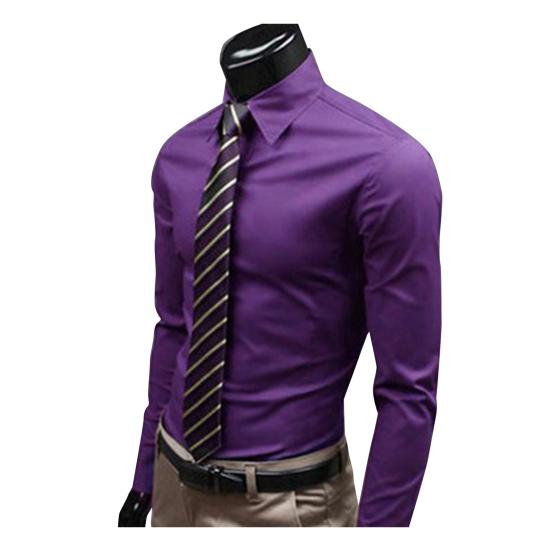 Moda Uomo Tinta Unita Manica Lunga Bottoni Camicia Slim Formale Business Top