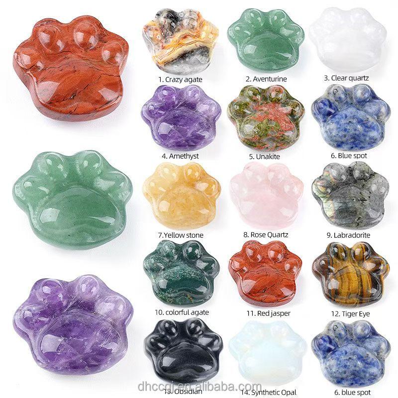 Hot Sale Natural Rose Quartz Cat Paw Polished Crystal Craft Multi Material 30mm Amethyst Cat Paw Diy Pendant for Gift