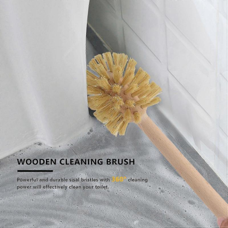 2 Pack Wood Toilet Brush, Beechwood Handle with Strong Jute Bristles, 360-Degree Cleaning Power, Bathroom Cleaning Tool