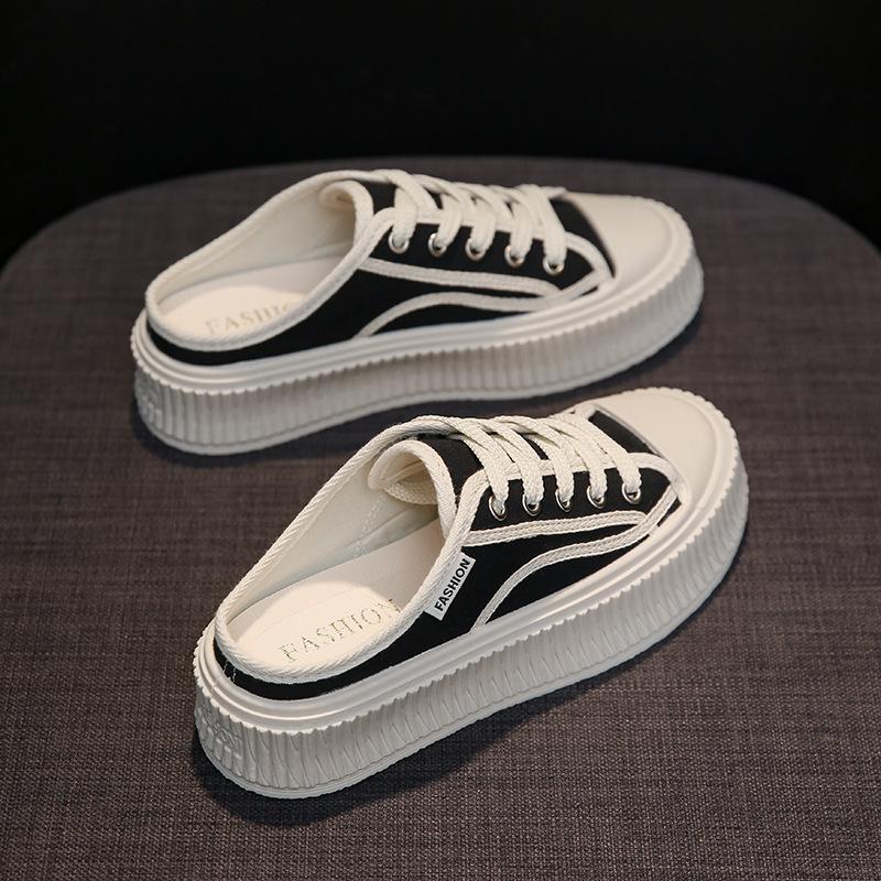 Women's Mules Canvas Slipper Shoes Slip On Fashion Sneakers Platform Casual Walking Flats Slip-On Mule Backless Holiday Shoes