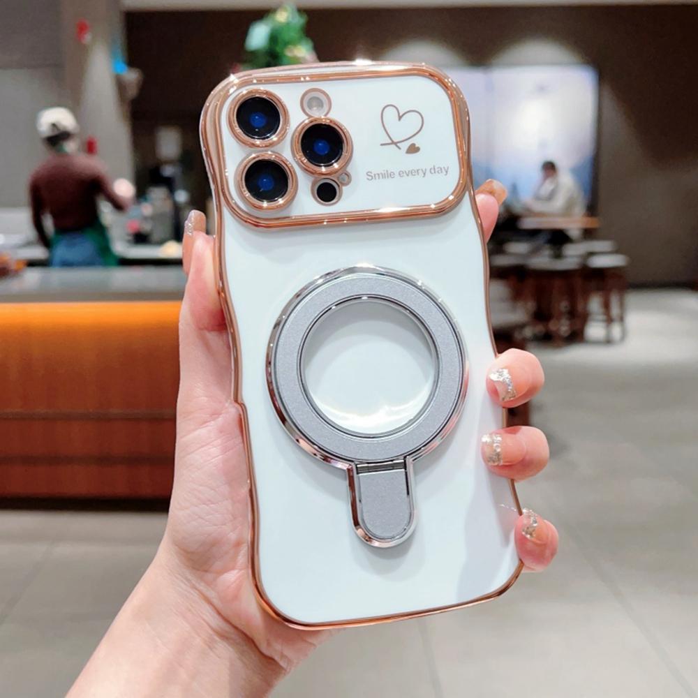 For iPhone 16 Pro Max Case with Kickstand TPU Phone Back Cover Curly Shape Love Heart