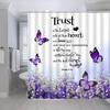 Purple Floral Butterfly Shower Curtain Inspirational Quotes Spring Flower Romantic Valentine's Day Belief Gospel Violet Rose