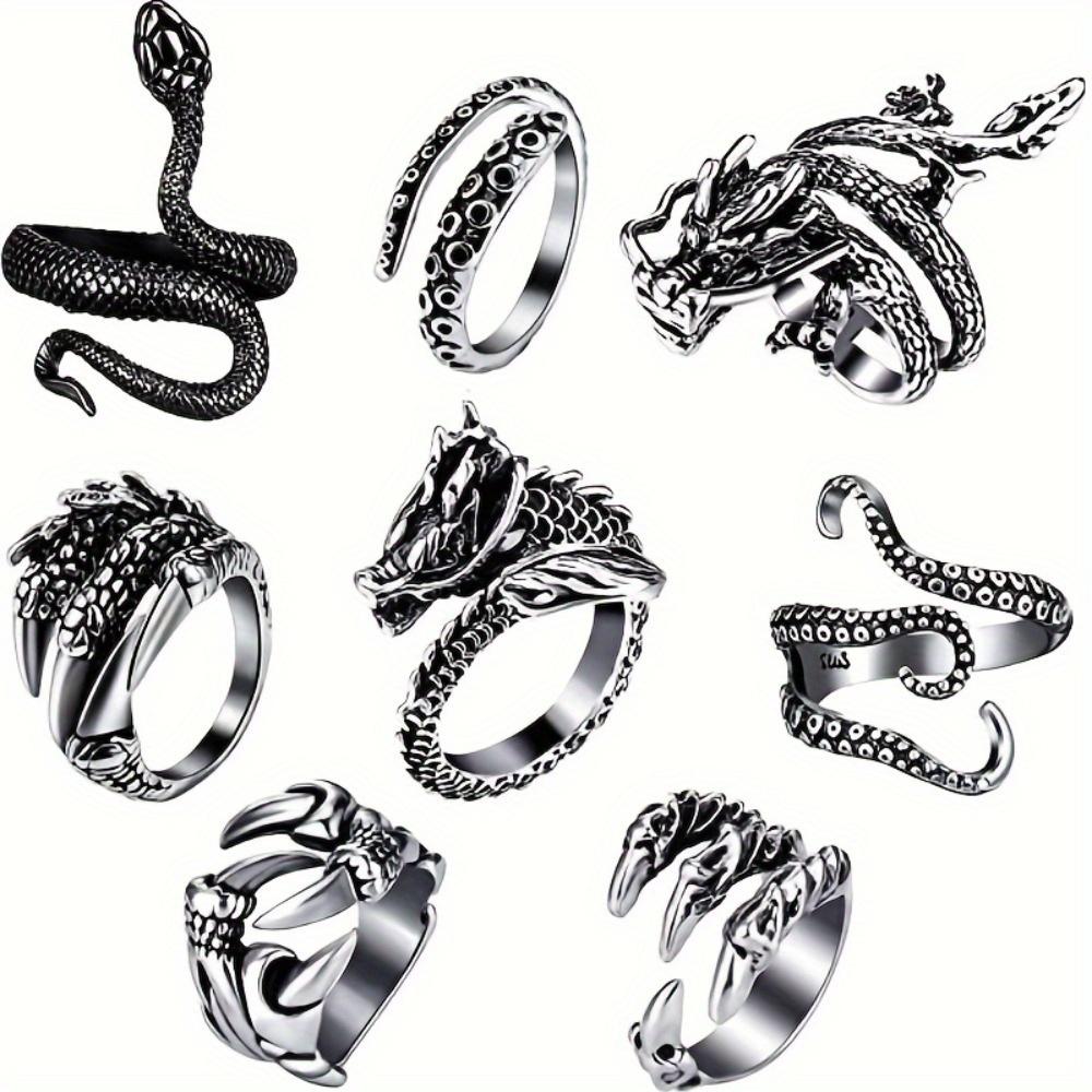 

8 pieces/set Retro Dragon Snake Animal Open Size Ring Lover Accessories