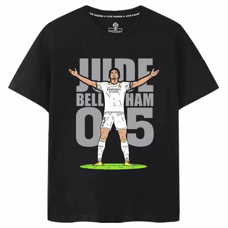 Bellingham Real Madrid Fans Celebrate Action Print Short Sleeved Summer Crewneck Loose Comfortable Men's and Women's T-shirts