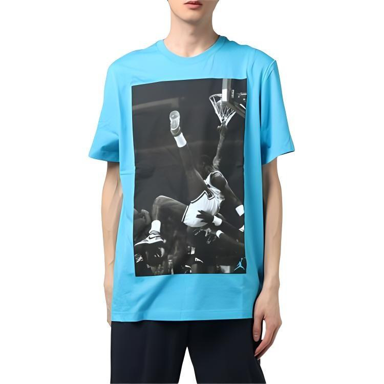 Air Jordan Hangtime Photo Printing Short Sleeve Blue Men's AQ3709-433